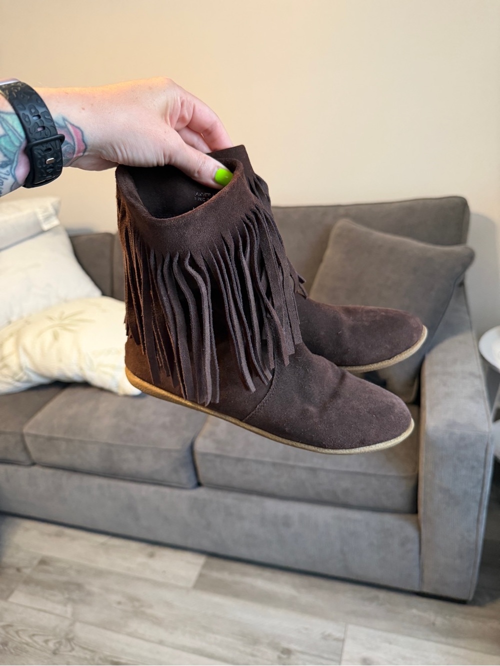 Fringe Suede Ankle Boots - Brown